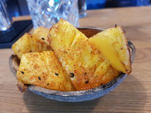 Snack de piña picante. at Wabi Sabi Hawaiian Taste in Marbella