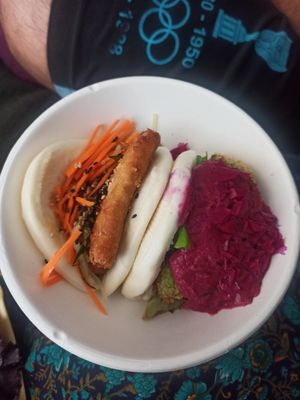 Fried avocado and tofu baos. I think they also have one that is filled with jackfruit! at Wabi Sabi Hawaiian Taste in Marbella