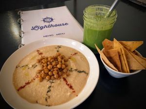 Delicious hummus :) at Lighthouse in Karakol