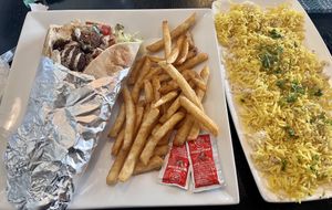 Falafel Pita with fries and balsamati rice  at Pharaohs Legacy in Fayetteville