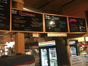 Menu board at Natures Green Grocer Cafe in Peterborough