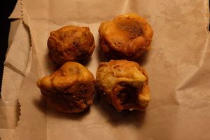 Jackfruit vada (spiced jackfruit and aloo dumpling) at Pataka Vegetarian Indian Food in New Haven