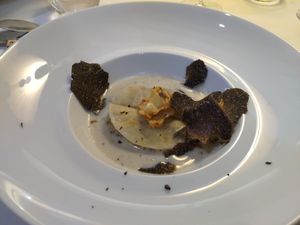 Raviole with truffle at Le Vieux Logis in Tremolat