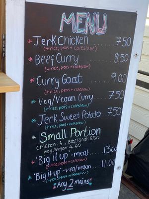 Menu board  at Dre's Caribbean Kitchen in Herne Bay