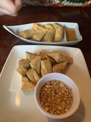 Fried tofu with plum sauce and peanuts and spring rolls  at Thai-Lao Restaurant in Myrtle Beach