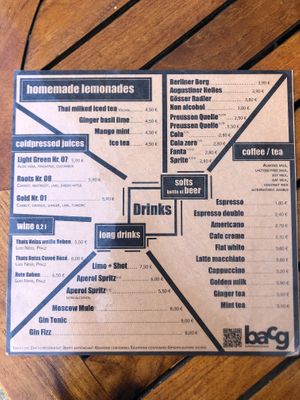 Menu drinks. at bacg in Berlin