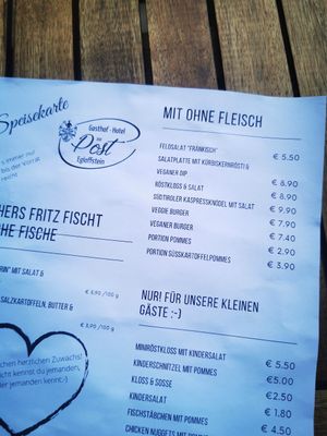 Speisekarte at Gasthof zur Post in Egloffstein