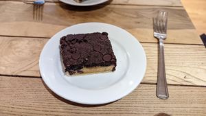 Vegan brownie (delicious, highly recommended) at Black Medicine Coffee Co in Edinburgh