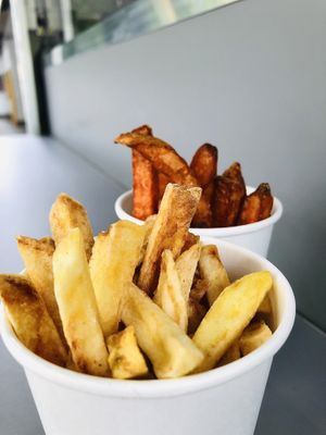 Fries 🍟 (normal & sweet potatoes) at V Square Burger in Ramnicu Valcea