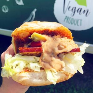 VLAT - vegan burger with vacon 🌱🥓 lettuce 🥬 avocado 🥑 & tomato 🍅  at V Square Burger in Ramnicu Valcea