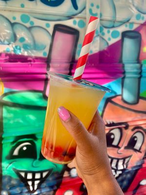 The ‘Golden Ox’: Mango bubble tea with strawberry boba; half sweet at Billie Gold Bubble Tea in Dayton