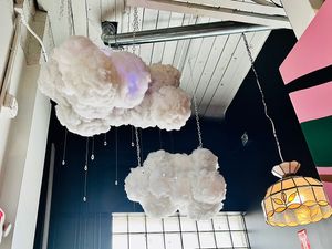 The Billie Gold bubble tea lounge - atmosphere inside. Storm clouds on the way to the restroom! 🌧️   at Billie Gold Bubble Tea in Dayton