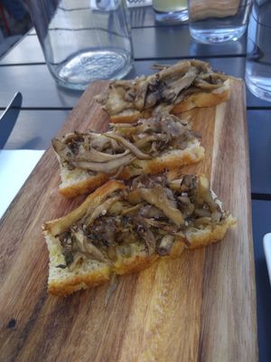 Hen of the woods bruschetta at Kerouac's Restaurant in Baker