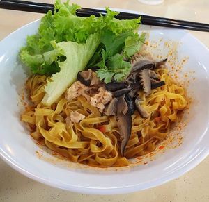 Mushroom OmniMinced mee pok. Photo by Sam Lama at Chee Wei 啟維素食 - Potong Pasir  in Central Singapore