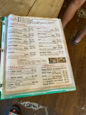 Menu at Peace Cafe in Honolulu