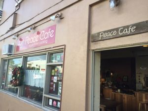outside  at Peace Cafe in Honolulu