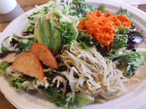 Peaceful Plate: Great contrast with the warm rice under the veggies. at Peace Cafe in Honolulu