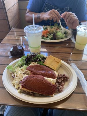 a peace plate and a bbq tempeh! really good and healthy. limonades were really good too. the plate is a large one  at Peace Cafe in Honolulu