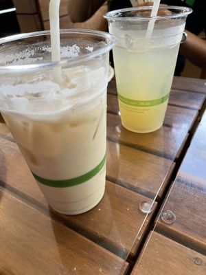 Yuzu lemonade and Kinako latte  at Peace Cafe in Honolulu