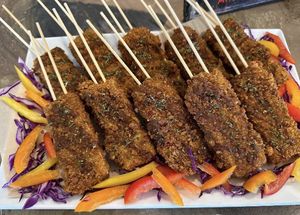 Special “popcorn chick’n” so tasty!  at Peace Cafe in Honolulu