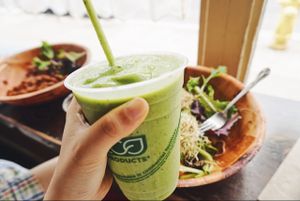 Super green smoothie with kale, fruits, hempseed and all the good stuff at Peace Cafe in Honolulu