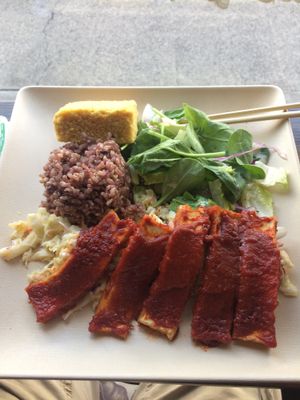 BBQ Tofu Plate (forgot to take the picture before I ate some ?)  at Peace Cafe in Honolulu