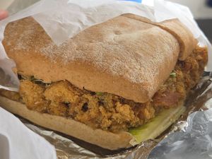 Katsu sandwich for the flight home at Peace Cafe in Honolulu