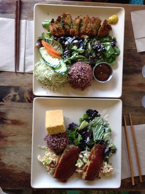 BBQ tempeh plate and Katsu plate made with tempeh option.  at Peace Cafe in Honolulu
