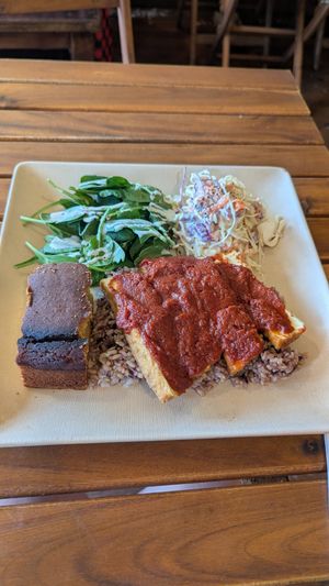 Barbecue tofu plate at Peace Cafe in Honolulu