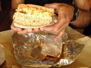 The dissapointing BBQ tempeh sandwhich. Pretty though. at Peace Cafe in Honolulu