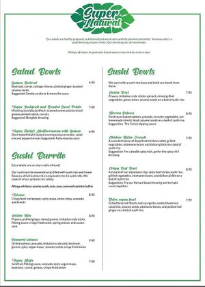 Cold menu at Super Natural in Larnaca