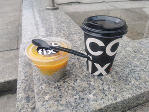Mango chia pudding + Cappuccino at Cofix - Swietokrzyska in Warsaw