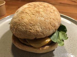 Vegan Burger with cheddar and truffle mayo  at Peter Pane in Stuttgart