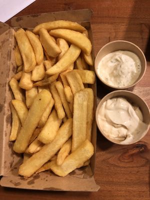some fries with truffle mayo and herb mayo  at Peter Pane in Stuttgart
