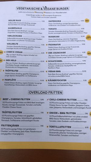 Vegan burger menu at Peter Pane in Stuttgart