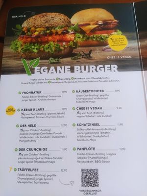 Burger vegan menu page with price at Peter Pane in Stuttgart