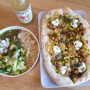 Spinach Coconut Stew & Chanterelles Sour Cream Pinsa at Tolstoy in Vienna