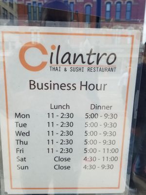 Hours at Cilantro in Akron