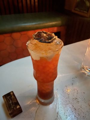 Vegan Thai tea cocktail called “Banana Banana!” at Pearl Diver in Nashville