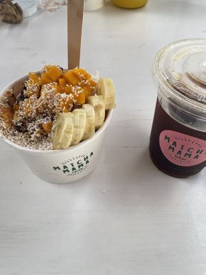 Mango Tango Bowl & Iced Coffee  at Matcha Mama - Centro in Tulum