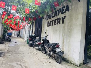 The street outside   at Mom's Kitchen @ Chickpea Eatery  in Da Nang