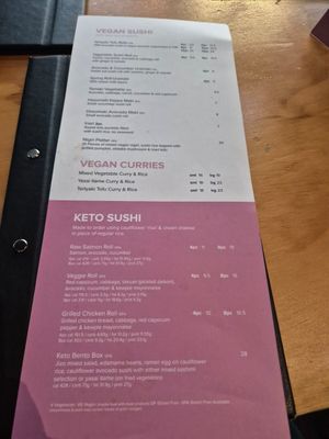 Vegan and keto menu at Jizo Japanese Cafe & Bar in Dunedin