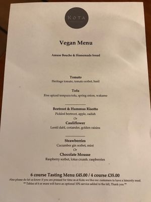 Vegan tasting menu at Kota Restaurant in Porthleven