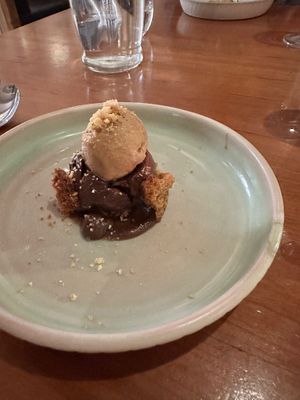 chocolate, coffee, "honey"comb dessert at Kota Restaurant in Porthleven