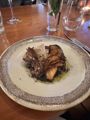 mushroom and celeriac with caramelised oat milk at Kota Restaurant in Porthleven