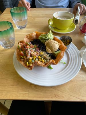 Vegan taco bowl with vegan cheese   at Gardenia's Cafe in Gaithersburg