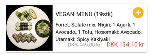 Vegan options  at Itacho in Solroed Strand