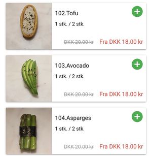 Vegan options  at Itacho in Solroed Strand