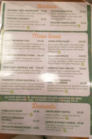 Excellent menu at The Springhill in Wolverhampton