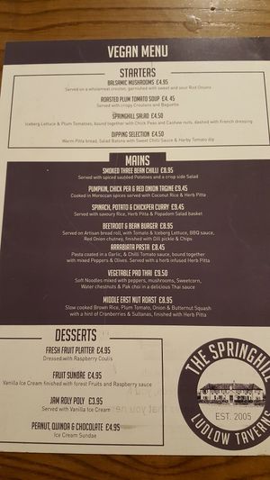 Their new menu. Clean and smart place. Peaceful too. at The Springhill in Wolverhampton